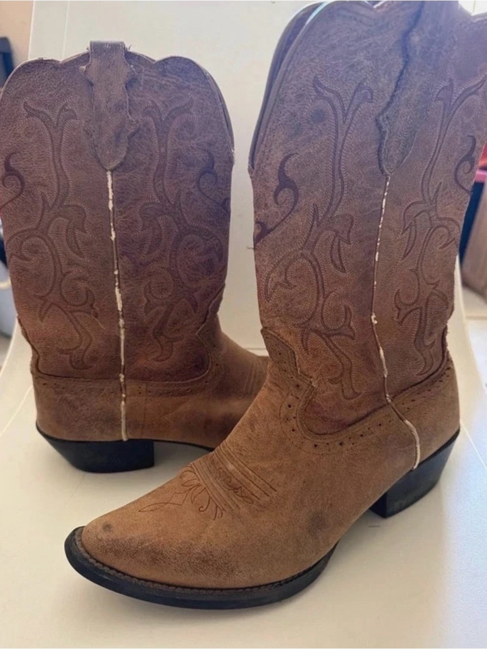 Justin Boots Brown Suede Women's Western Heeled Boots